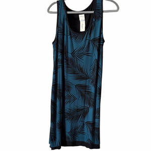 Soma Teal and Black Palm Print Dark Harbor Mini reverses-able Dress L